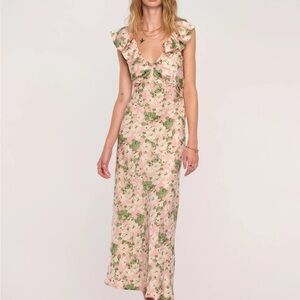 Heartloom Pink and Green Maxi Dress with Sweetheart Neckline